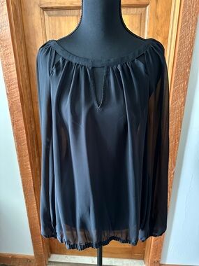 Jennifer Lopez Black Sheer Long-Sleeve Blouse